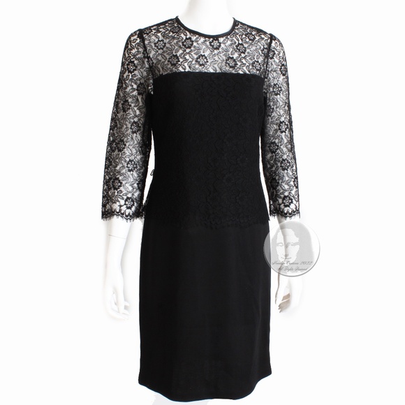 St John Cocktail Dress Black Lace and Knit Little Black Dress Party Dress Sz 6 - Picture 1 of 9